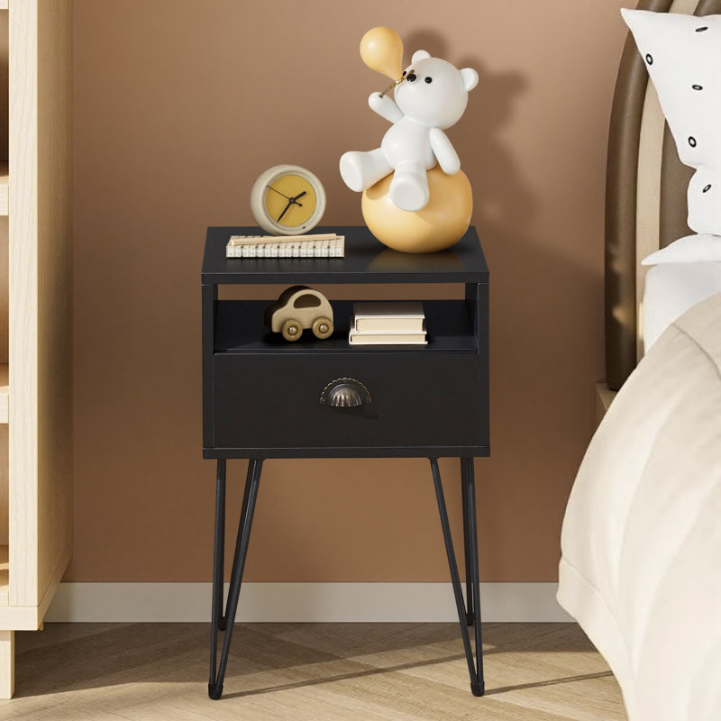 NS 1 Drawer Bedside Table, Black