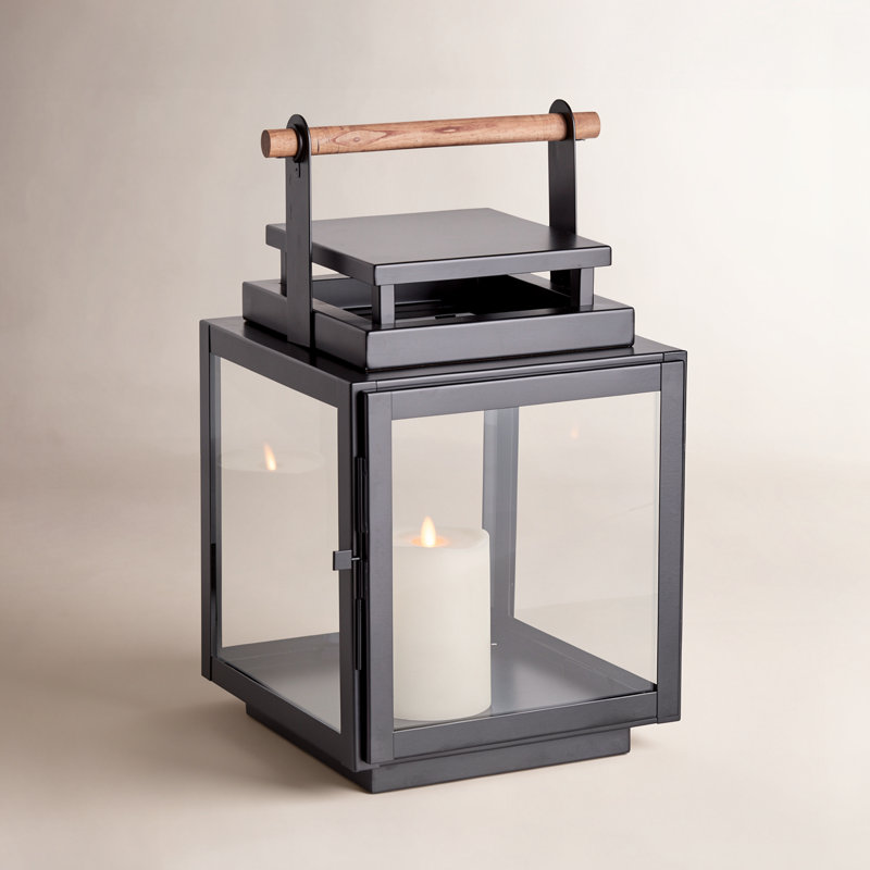 Cathica Tabletop Lantern, Black, 16.5" H x 10.5" W x 10" D