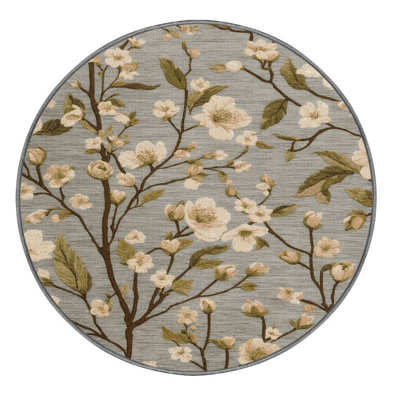 Tapis botanique brun lavable à la machine, Rond 3 pi