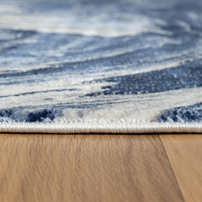 Jacleen Abstract Machine Woven Polypropylene Area Rug in Blue, Runner 2'2" x 7'5"