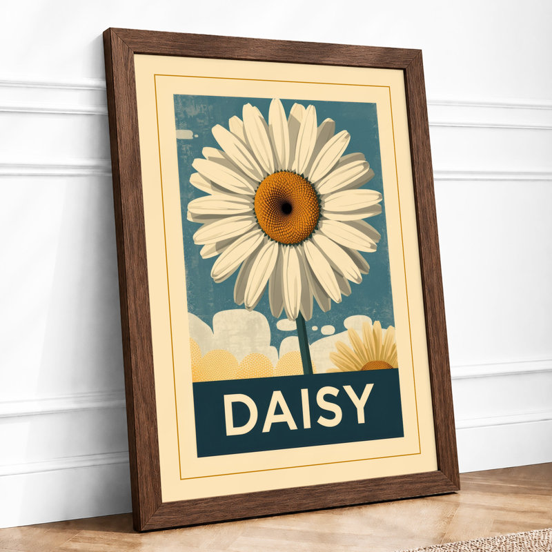 Daisy Study Botanical - Framed Print, A3 - 42.0 x 29.7 cm, Walnut