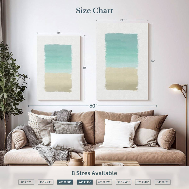Avery turquoise abstrait sur fond blanc, H 36 po x l 24 po
