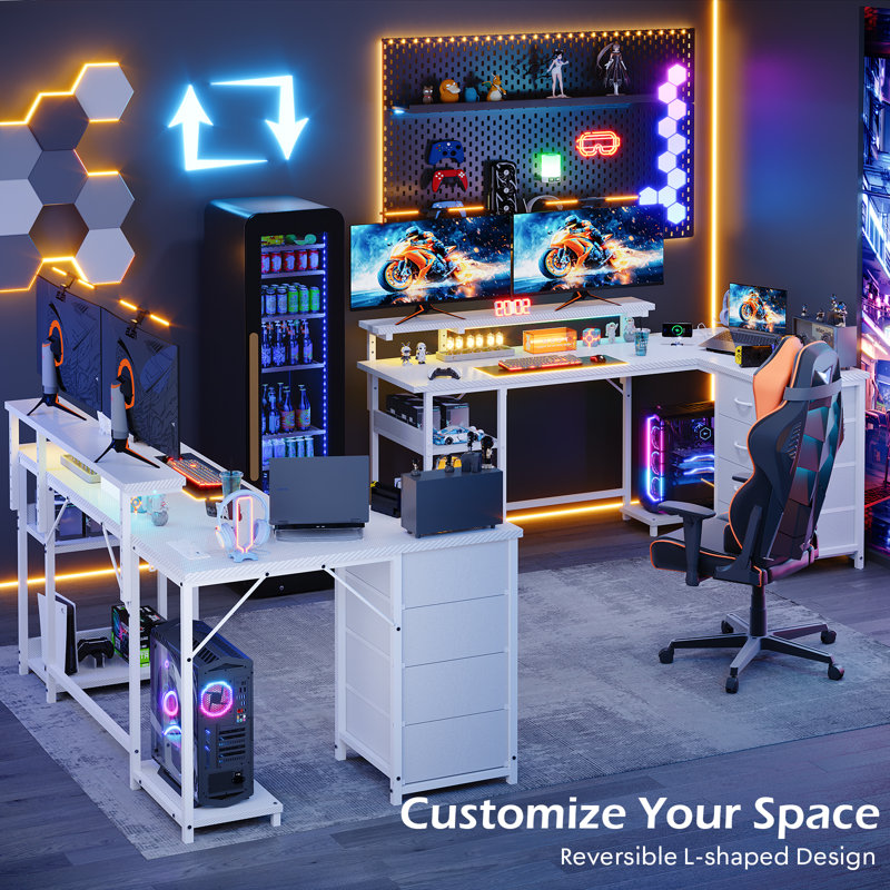 Modular L-Shaped Steel Computer Desk, 88cm. H x 155cm. W x 100cm. D, White