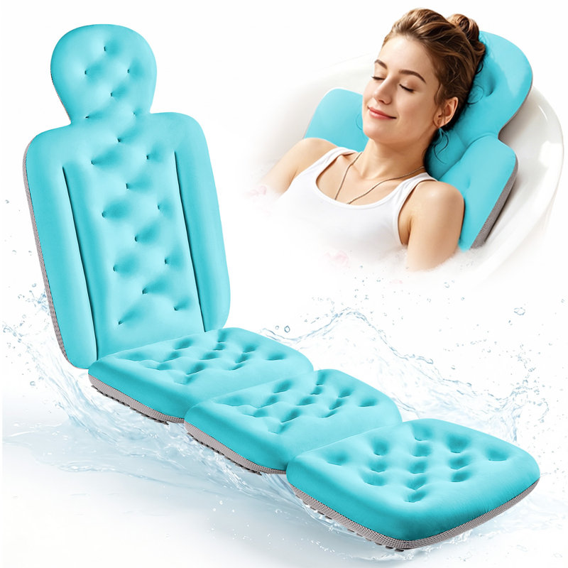 Coussin de bain intégral pour baignoire, coussin de baignoire épais, coussin de bain de luxe pour le soutien de la tête, de la nuque et du dos, bleu océan, 152 cm x 41 cm