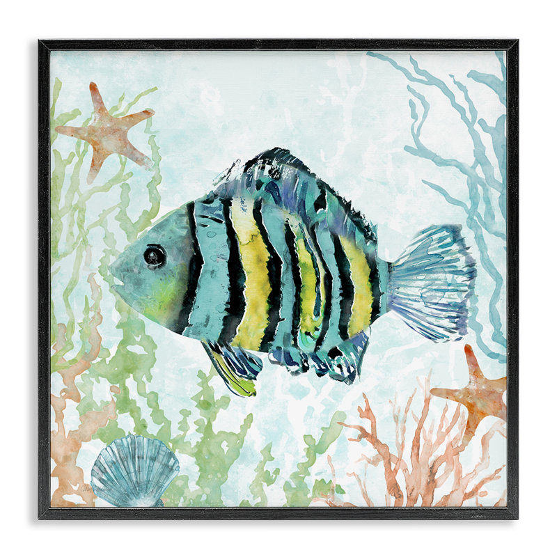  Striped Fish Underwater White Framed Giclee Art by Carol Robinson, Giclée encadrée noir minuit, H 12 po x l 12 po