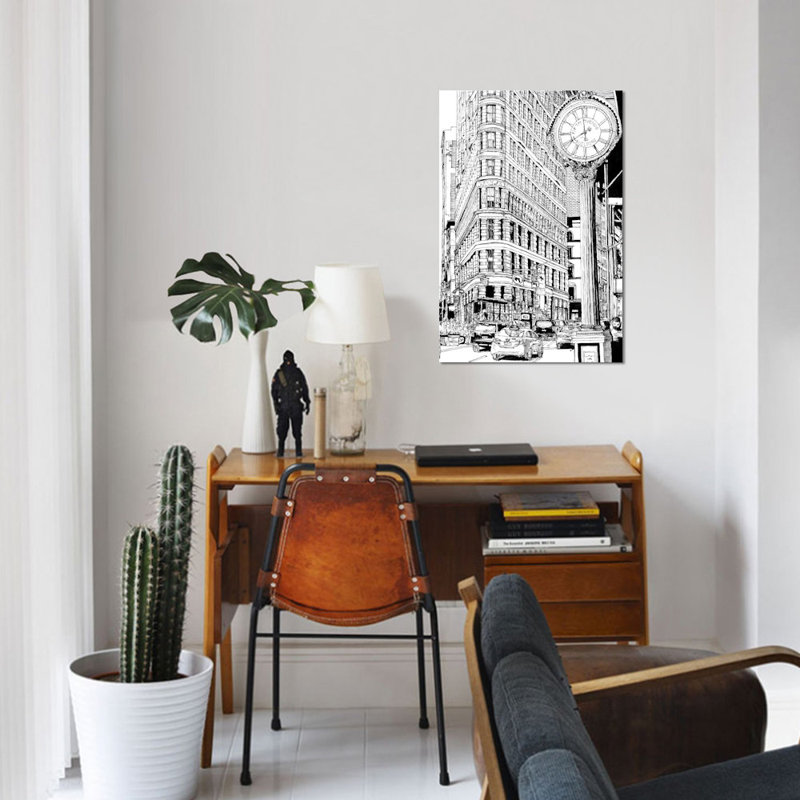 « b&w city scene vii », reproduction d’impression sur toile, H 18 po x l 12 po x P 1,5 po, Pas de tapis, Toile tendue