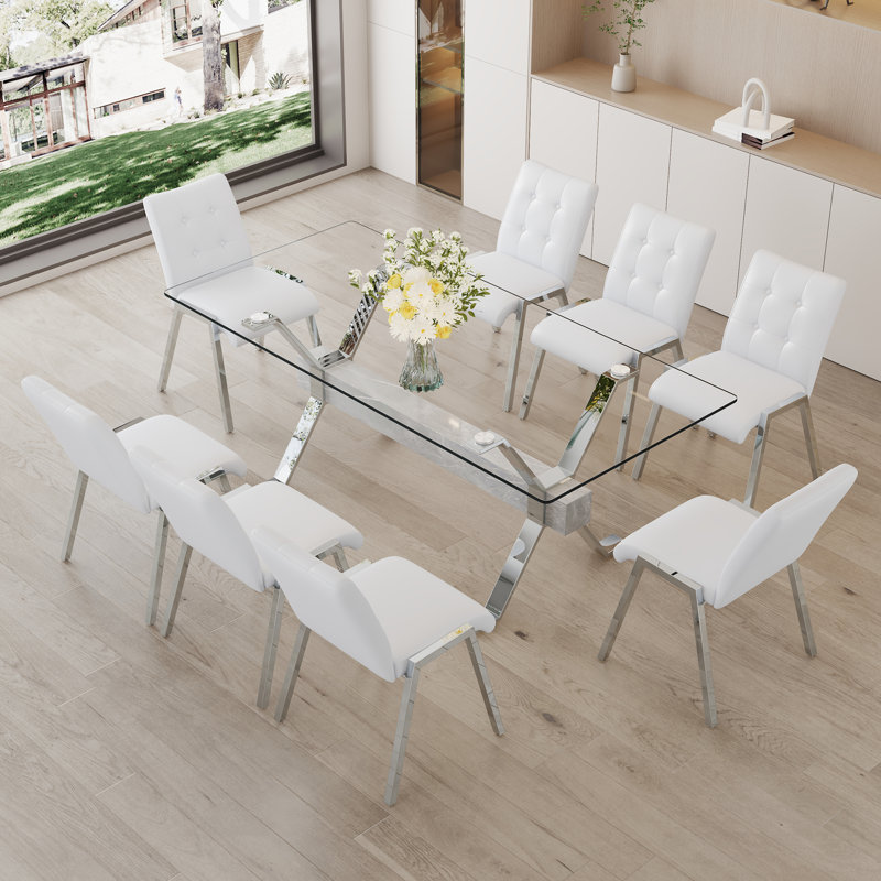 Ensemble de table de salle à manger, Argent/blanc, Blanc, 9