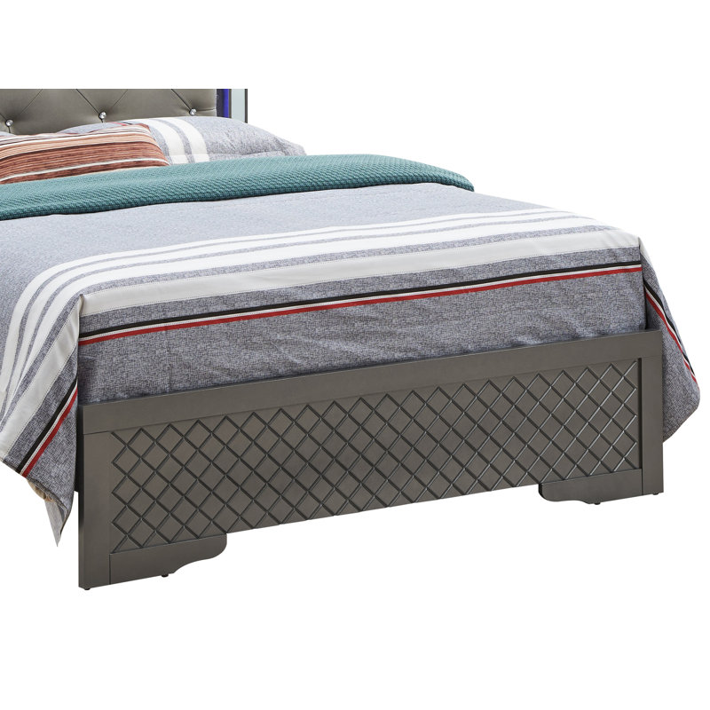 Upholstered Standard Bed, Queen, Metallic Black