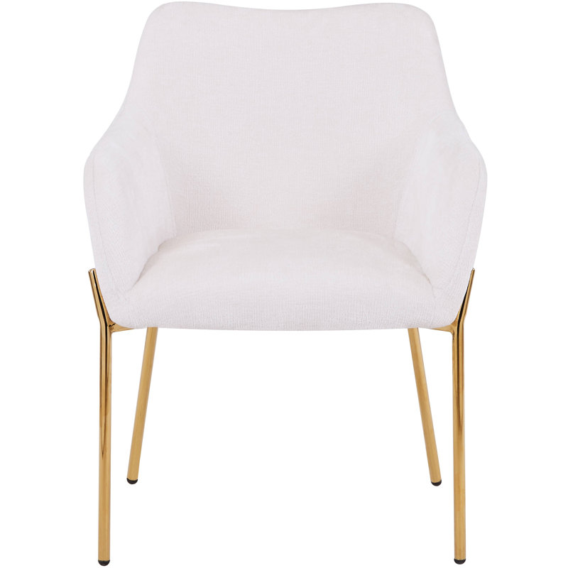 Kobinski Upholstered Dining Chair In Velvet/Leather/Boucle With Gold Chrome Iron, White