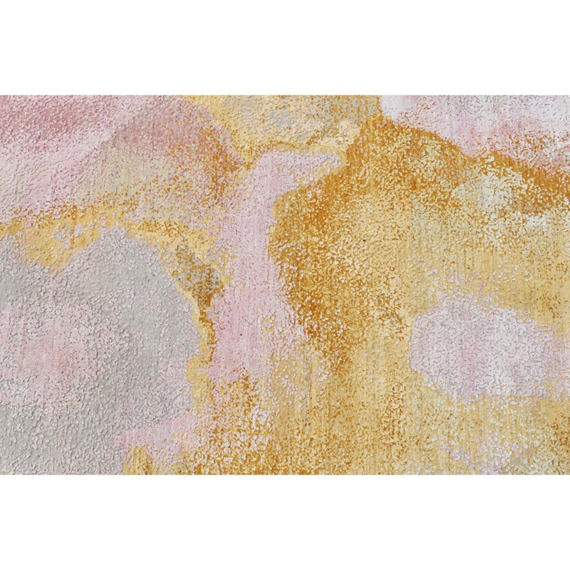 Abstract Area Rug in Pink/Gold