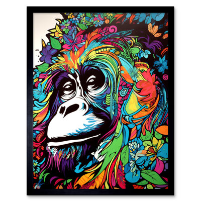 Abdulrazak Orangutan With Flowers Graffiti Colourful Psychedelic Ape - Single Picture Frame Print