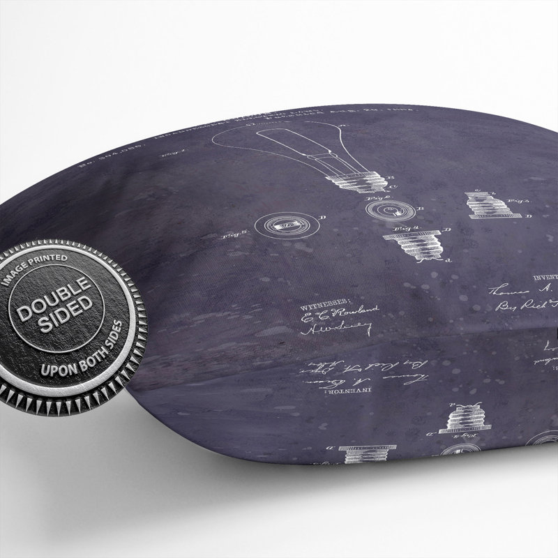 Light Bulb Patent Dark Square Throw Cushion, 55cm H x 55cm W x 20cm D