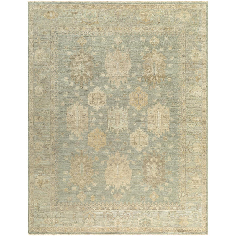 Khotan Hand Knotted Wool Vintage Look Area Rug in Gray, Rectangle 6' x 9'