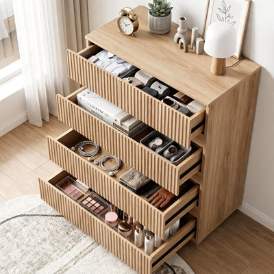 23.62 Inch Fluted 4 Drawer Handleless Cabinet