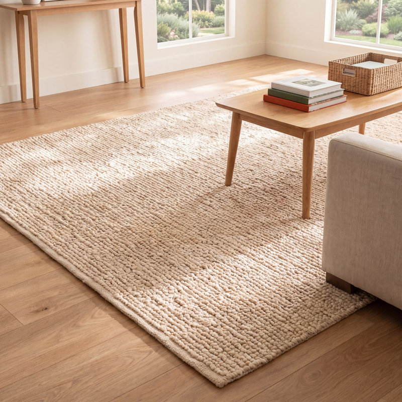 Khaja Handwoven Ivory Area Rug, Rectangle 5' x 8'