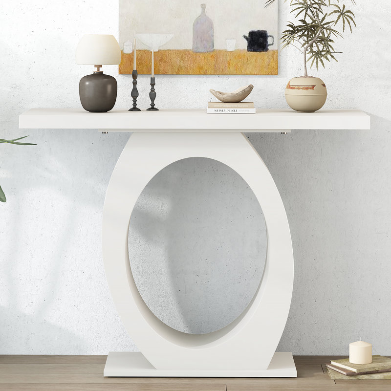 Console élégante et moderne avec base en forme d'œuf, stabilité et durabilité accrues, design épuré, Beige, Beige, Beige