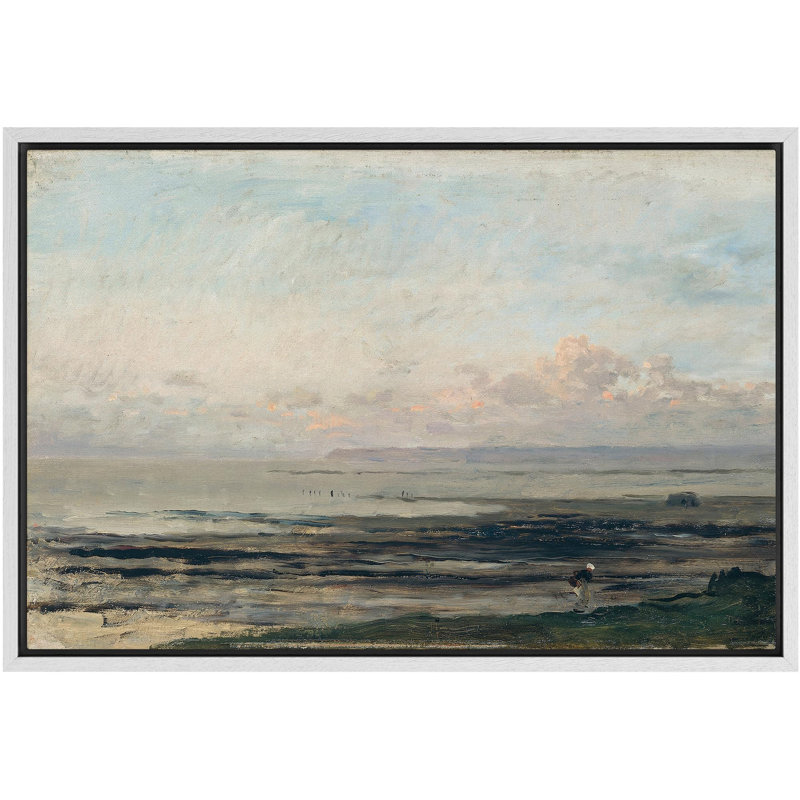 Bord de mer au crépuscule, paisible plage, paysage, illustrations, campagne française rustique, H 16 po x l 24 po, Blanc