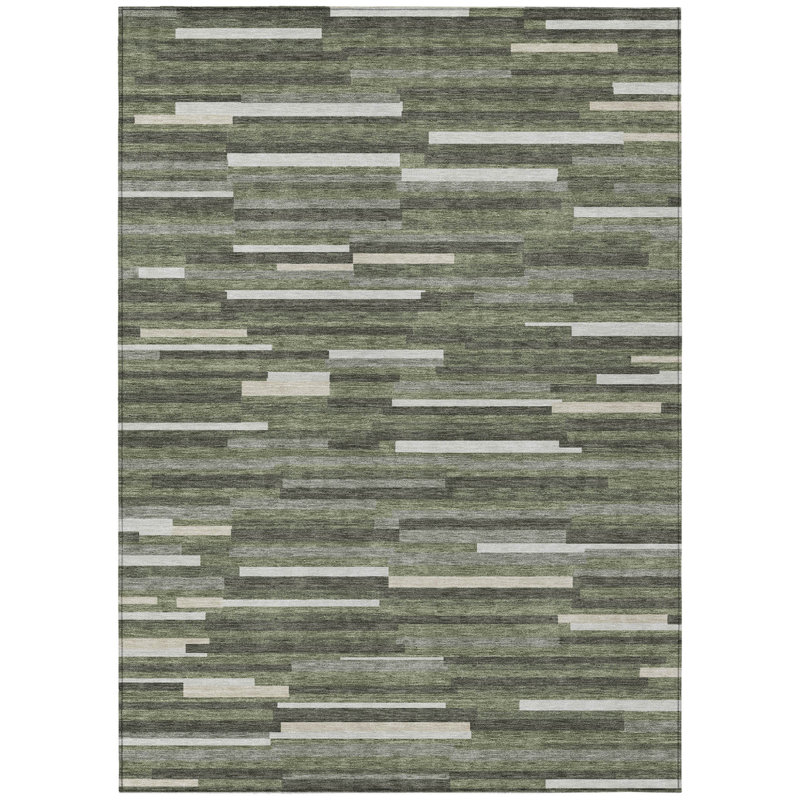 Tapis extérieur lavable rayé vert olive et ivoire 5 pi x 8 pi