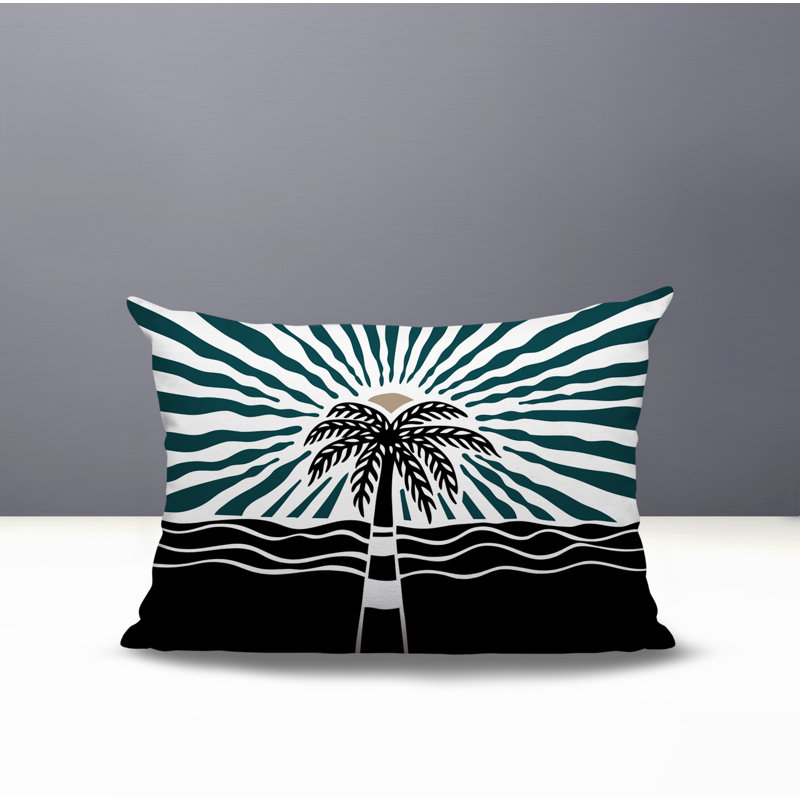 Oreiller rectangulaire réversible intérieur / extérieur Aky Palm, Émeraude, Rectangle H 14 po x l 20 po