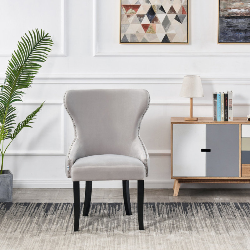 Caesar Velvet Dining Chair - Ergonomic Upholstered Curved Back with Solid Wooden Legs - Modern Side Chair for Living Room Dining Room