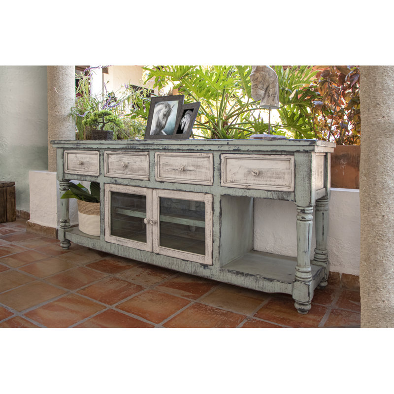Griselde Solid Wood TV Stand, Sky Blue/White