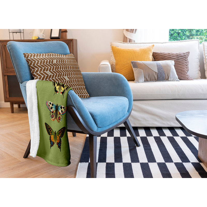 Butterflies Spring Throw Blanket, Apple Green, 50" W x 60" L
