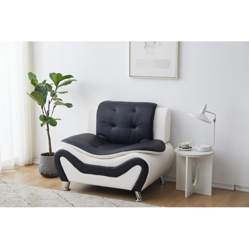 Fauteuil club Adrin, Similicuir noir / blanc