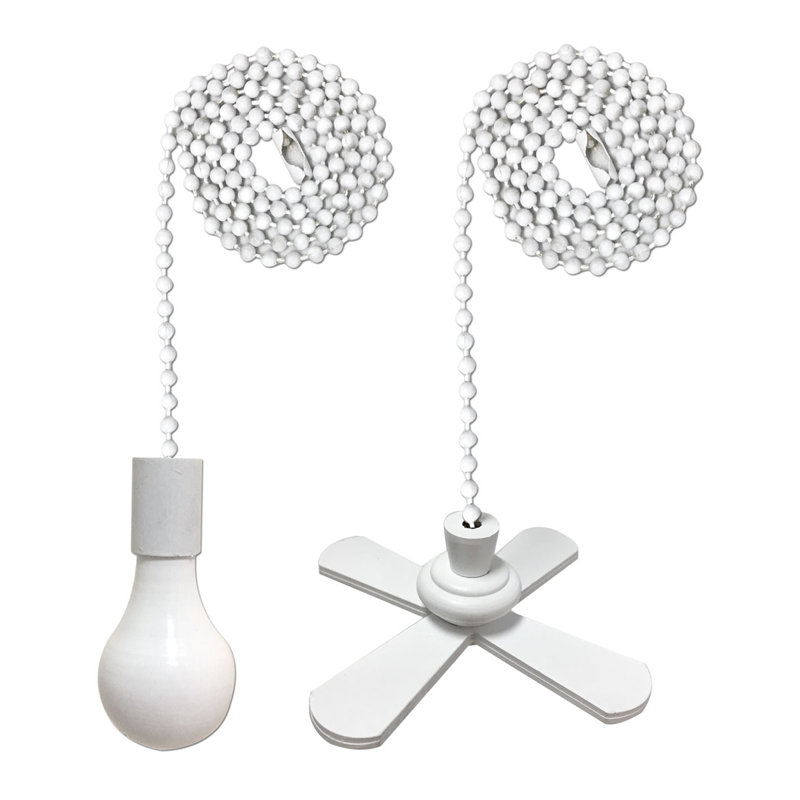 2 Piece Fan and Light Bulb Shaped Ceiling Fan Pull Chain Set, White
