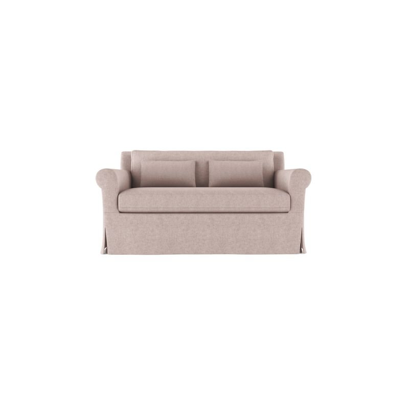 Ludlow Rolled-Arm Skirted Loveseat, Box Weave Linen Pumice, 34" H x 60" W x 38" D, Weathered