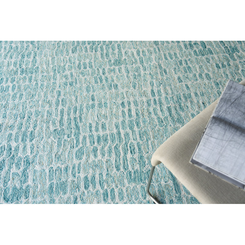 Ink Blot Wool Abstract Area Rug in Turquoise/Gray, Rectangle 9' x 12'