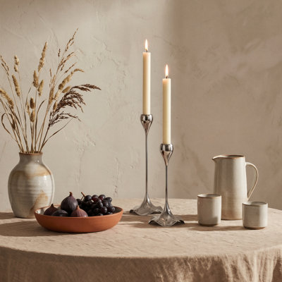 Ensemble de 3 bougeoirs en acier inoxydable de 18 cm et 28 cm de hauteur, style moderne, 6 pièces