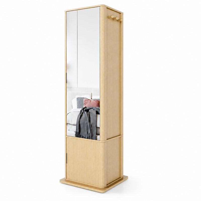Armoire à bijoux pivotante à 360° avec miroir pleine longueur, porte-manteau et étagères