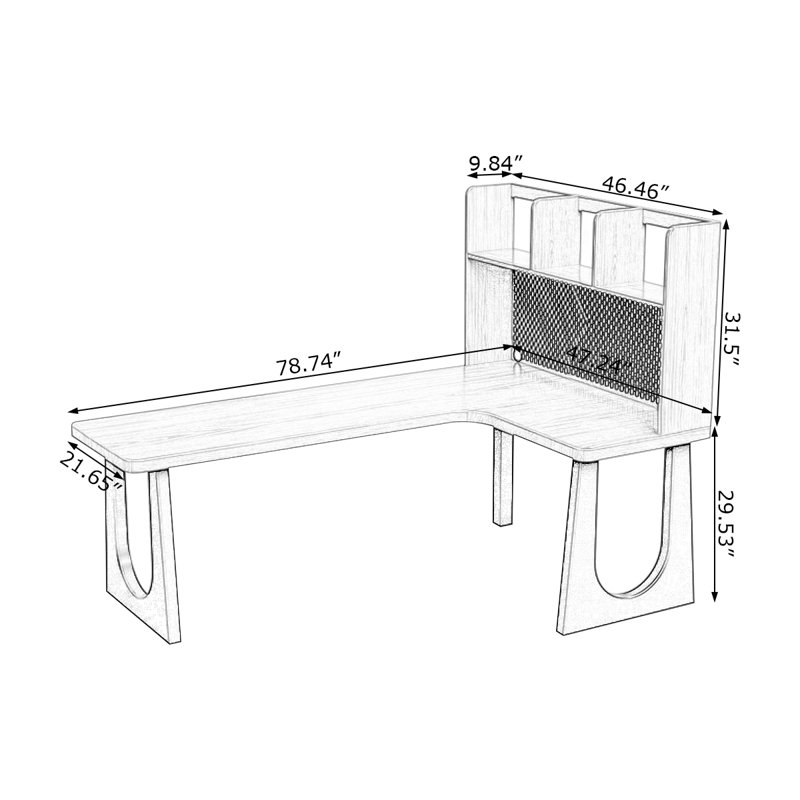Bureau d'écriture en L en bois massif brun noisette, H 61,02 po x l 78,74 po x P 47,24 po, Retour à droite
