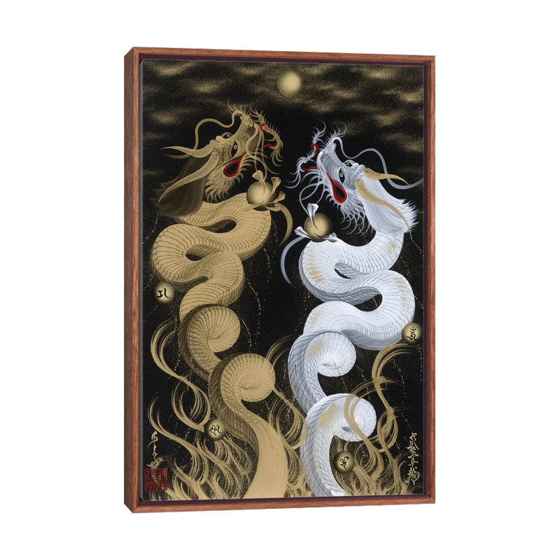 «Flying Twin Dragons» - reproduction, H 60 po x l 40po x P 1,5 po, Toile avec cadre en bois classique