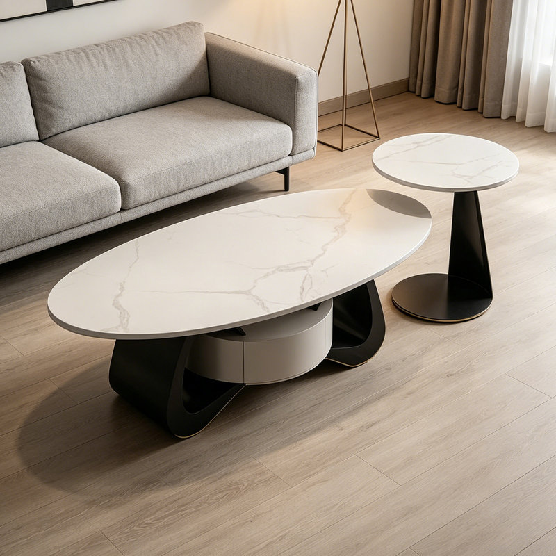 Table basse moderne de luxe italien, H 16,53 po x L 47,24 po x l 23,62 po, Noir