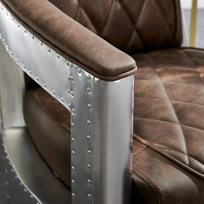 Fauteuil demi-tonneau en cuir fleur Gable, Cuir véritable brun