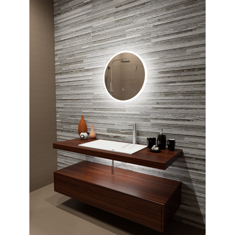Miroir de salle de bain rond à bordure dépolie/meuble-lavabo Bonar