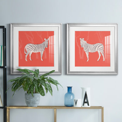 Plains Zebra I - Matted and Framed Under Glass, Set of 2, Large Living Room Wall Art