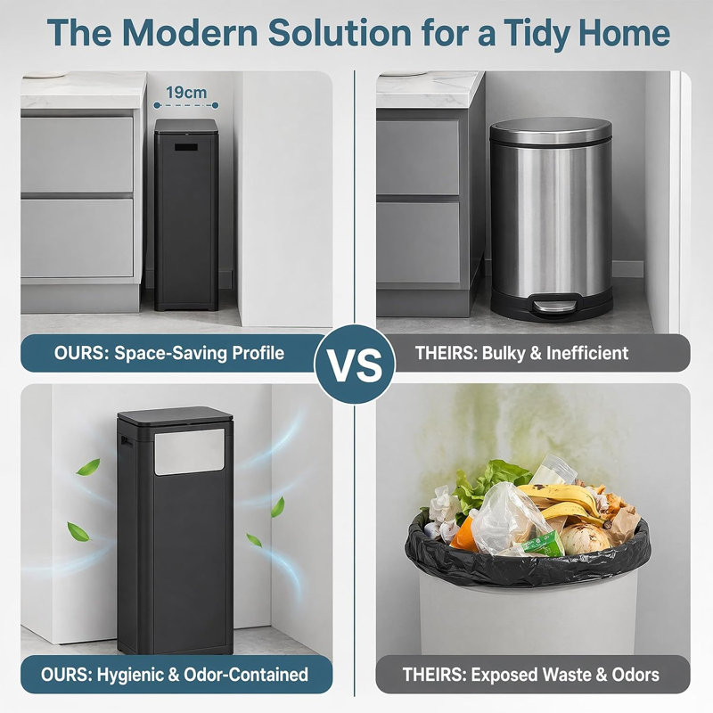 Trash Can Plastic Kitchen Trash Can, Black