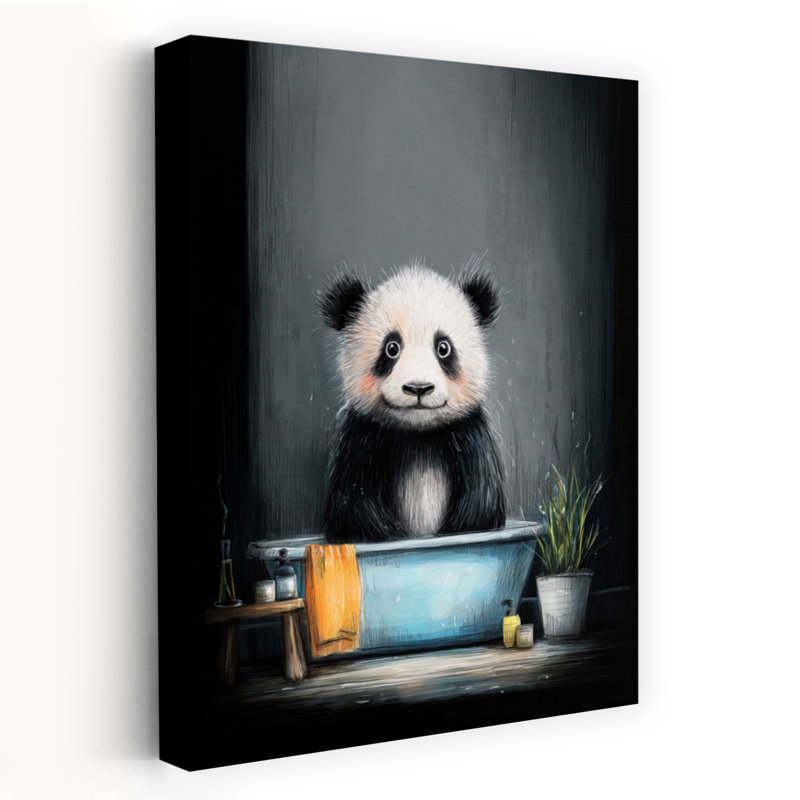 Panda In Bathtube 2, art mural contemporain Panda, H 36 po x l 24 po