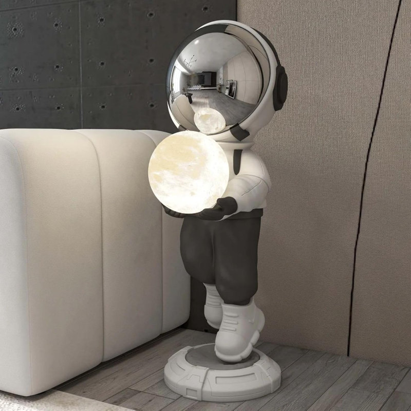 Large Astronaut Sculpture Figurine With LED Ball Lamp And USB Charging - Modern Home Decor Art Piece For Living Room, Office, Or Study
