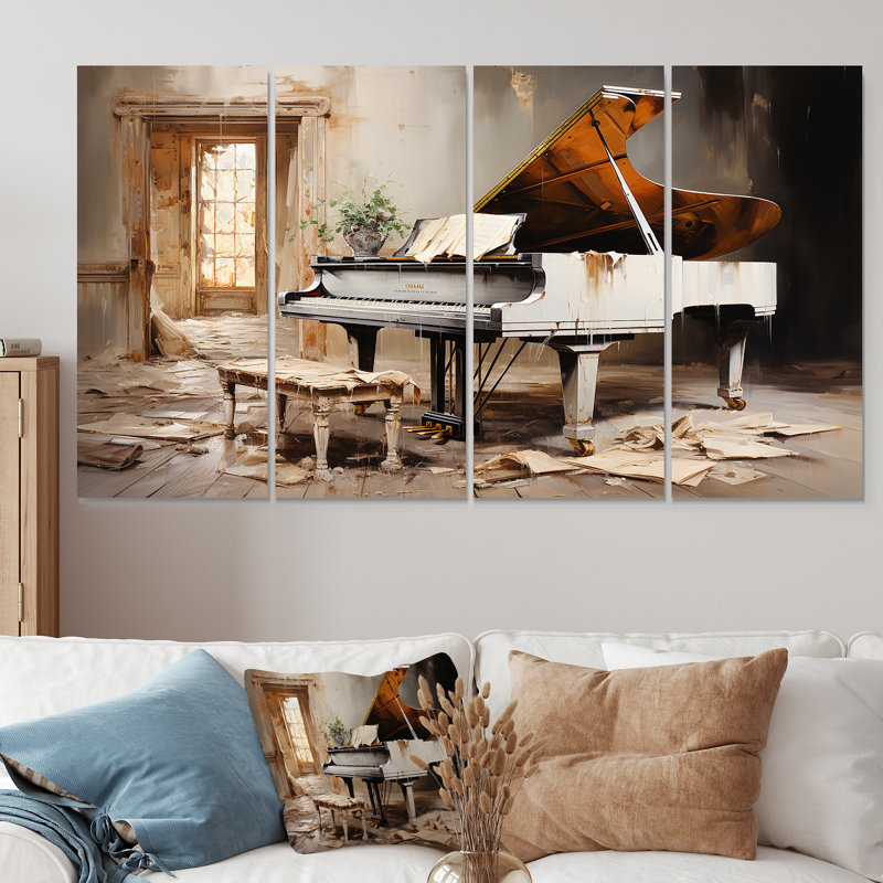 Rustic Grand Piano Melody - Music Piano, art mural 4 pièces, H 28 po x l 48 po