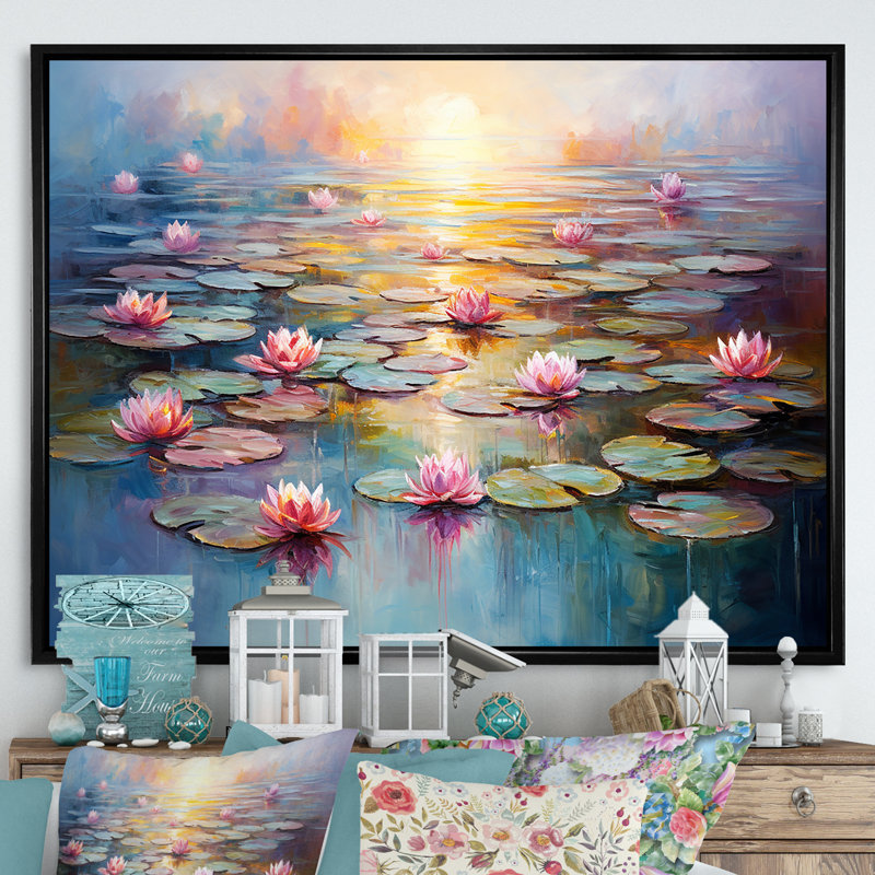«Monets Water Lily Pond Reflections 1 - Lake», art mural, H 24 po x l 32 po x P 1 po, Cadre flottant noir