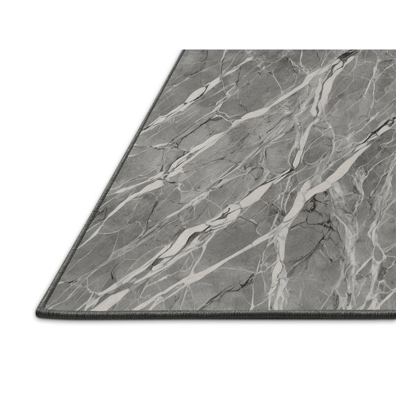 Tapis gris soyeux et moelleux, Rond 7 pi