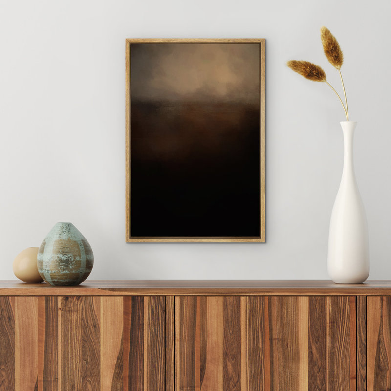 «Deep Brown Moody Horizon Landscape», reproduction d'art sur toile encadrée dans la chambre principale, Naturel