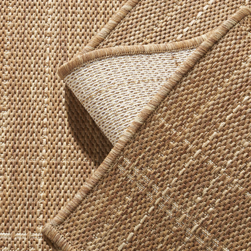 Tapis intérieur/extérieur géométrique beige/brun résistant aux UV, Rectangle 7 pi 9 po x 10 pi