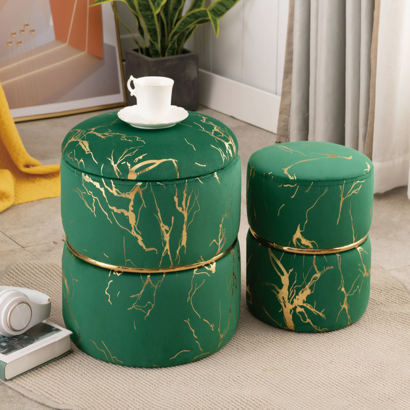 Repose-pieds rond avec rangement et repose-pieds Vlvet, Velours vert
