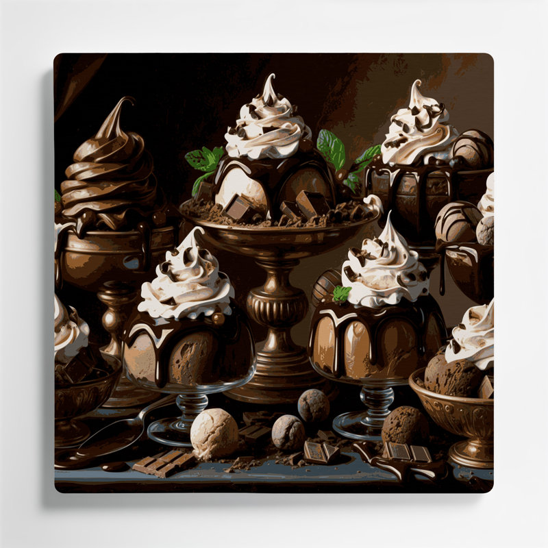 Desserts, chocolat, crème glacée, art mural en métal brun, H 12 po x l 12 po