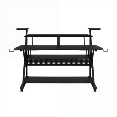 Bureau de musique moderne avec plateau pour clavier et gestion des câbles - noir rectangulaire | Noir | Bois synthétique