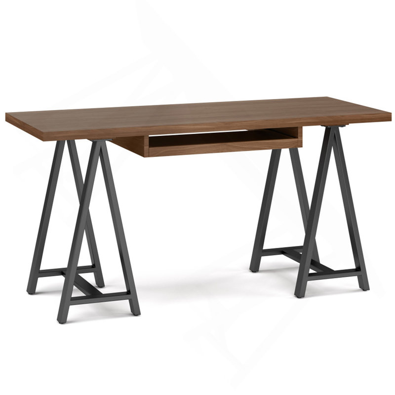 Bureau en placage de noyer massif et métal - Noyer, H 30 po x l 60 po x P 24 po